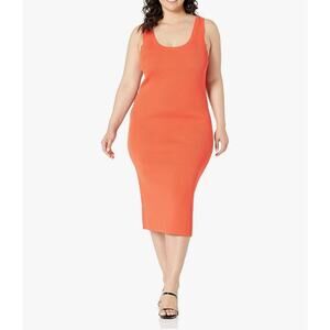 0470 NWT The Drop XL Ribbed Midi Tank Dress Fire Orange